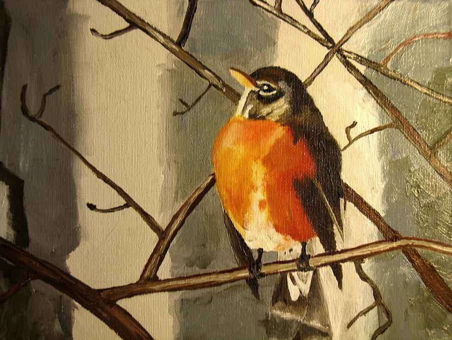 Snow Robin #1 Painting by Dave Holmander-Bradford