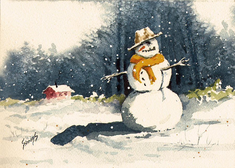Winter Painting - Snowman #1 by Sam Sidders