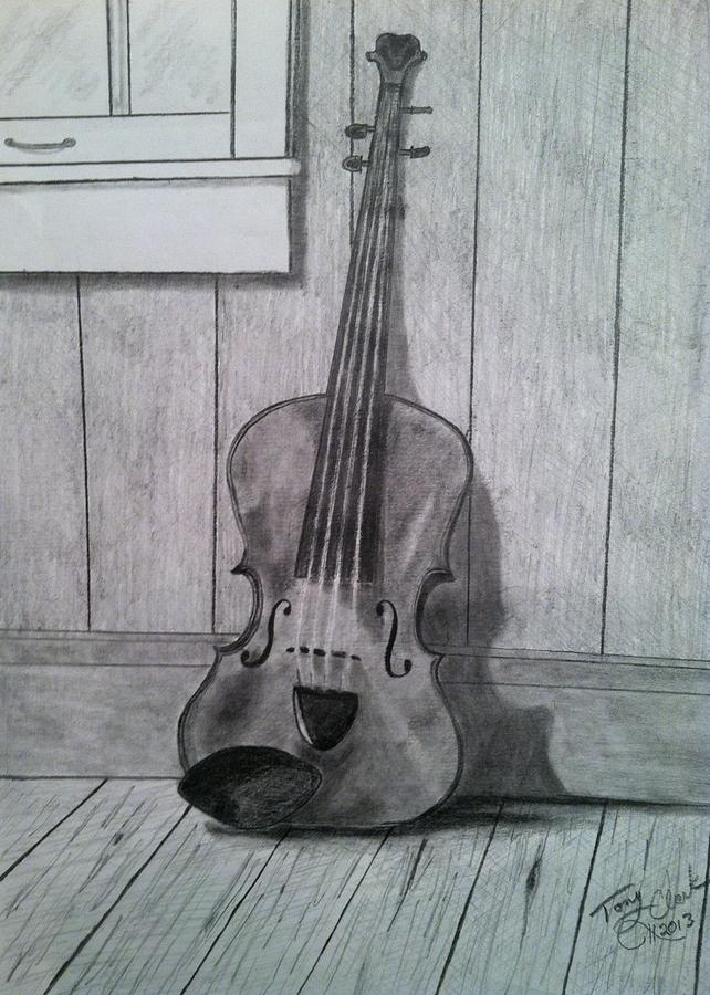 Music Drawing - Solitary Violin #1 by Tony Clark