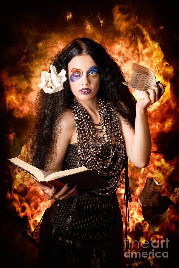 Sorcerer casting black magic spells of fire #1 Photograph by Jorgo Photography