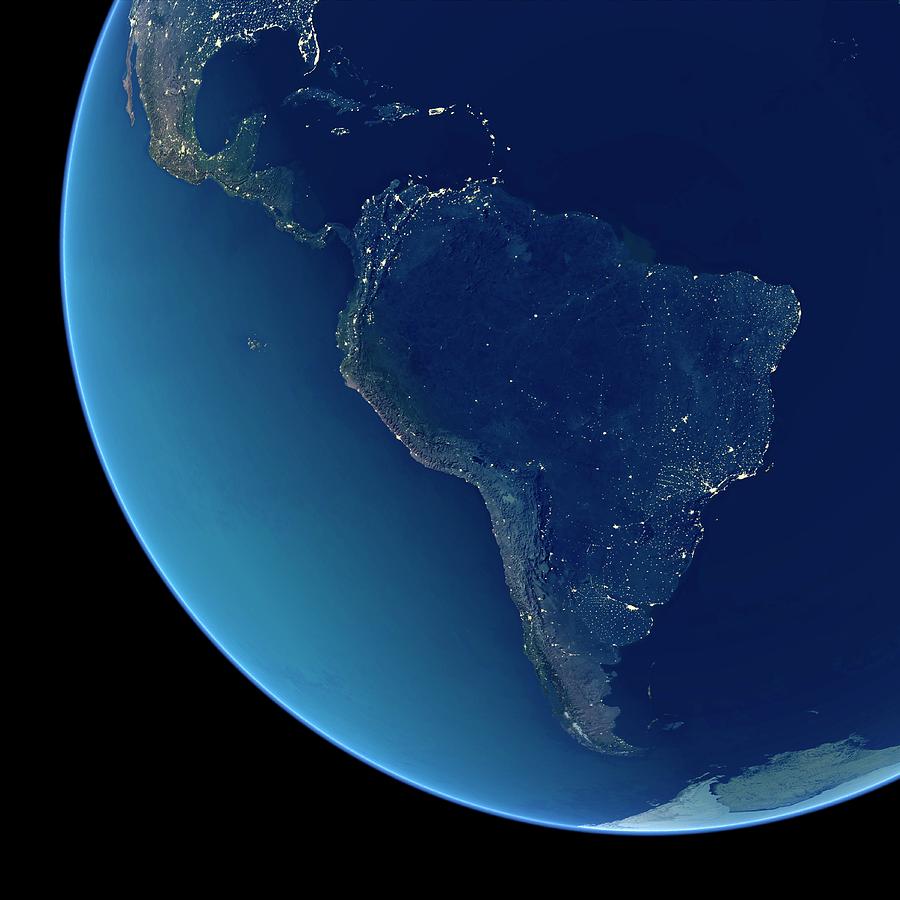 South America At Night #1 Photograph by Planetary Visions Ltd/science Photo Library