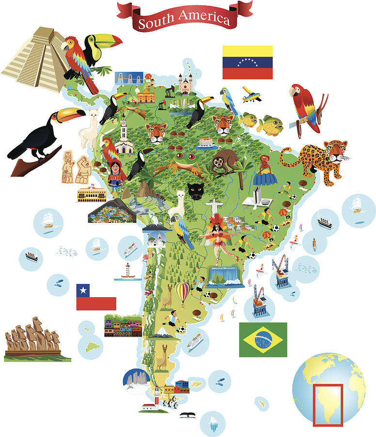 South America Cartoon Map #1 Drawing by Drmakkoy