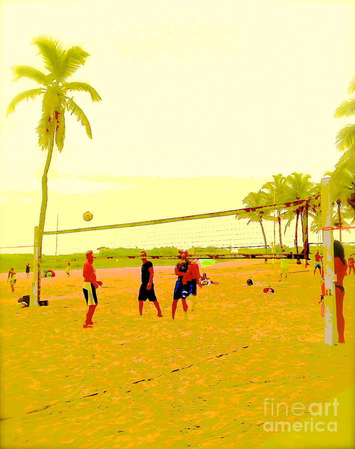 South Beach Volleyball In Yellow Digital Art By Diane Phelps - Fine Art 