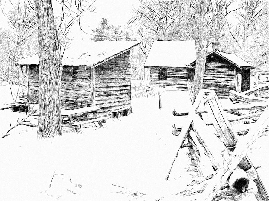 Oliver Miller Homestead / Outbuildings In the Snow Digital Art by Digital Photographic Arts