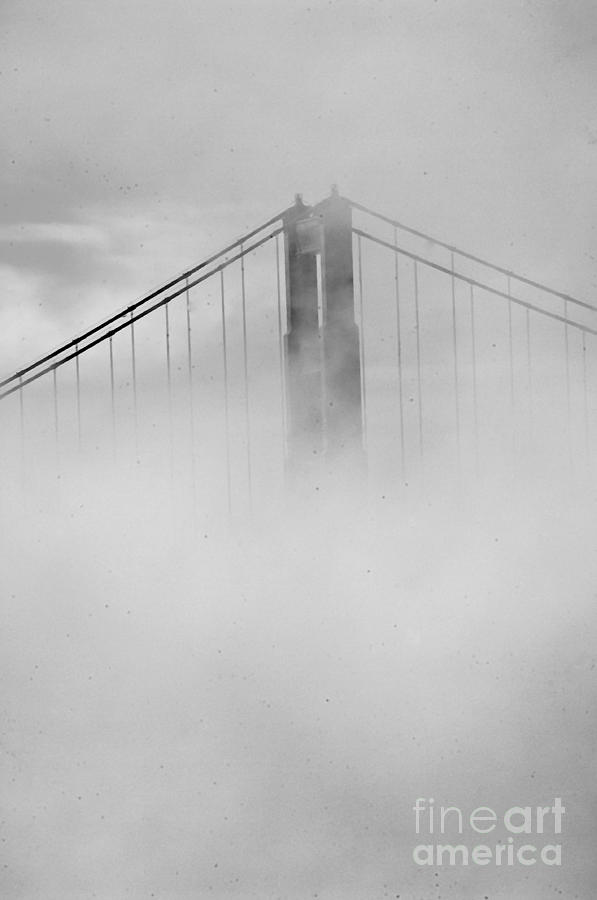 Black And White Photograph - South Tower in Fog #1 by Raphael Bruckner