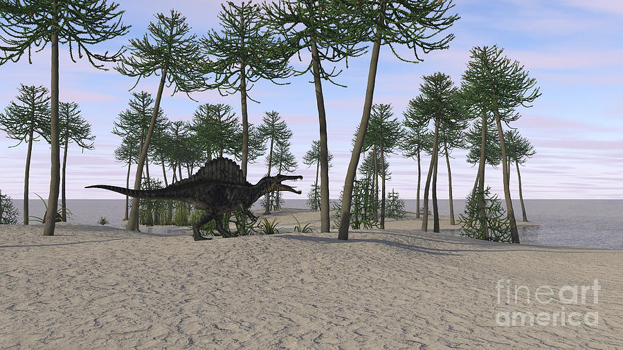 Spinosaurus Hunting Along The Shore Digital Art