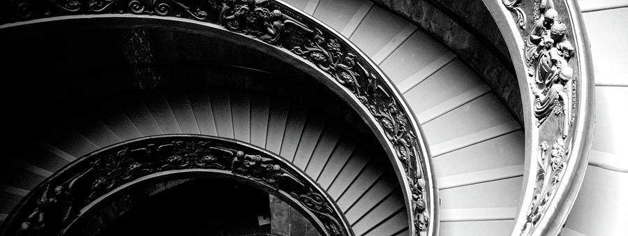 Black And White Photograph - Spiral Staircase, Vatican Museum, Rome #1 by Panoramic Images