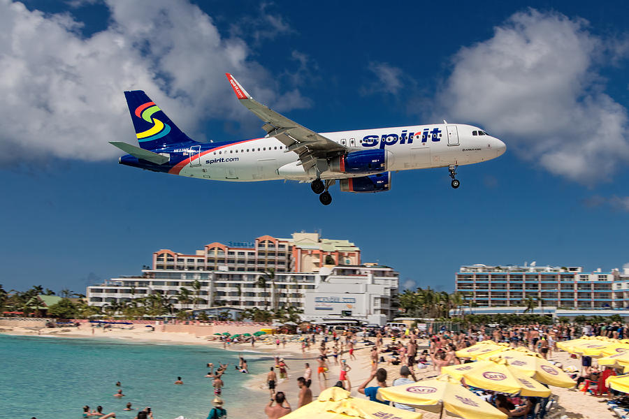 Spirit Airlines landing at St. Maarten #1 Photograph by David Gleeson