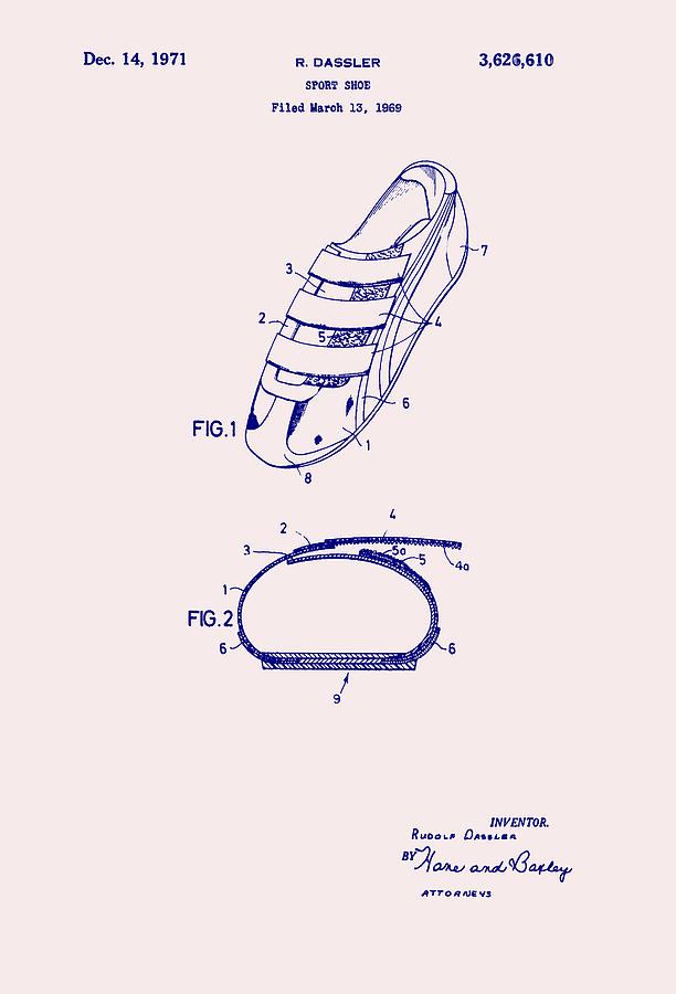 Sport Shoe Patent 1971 #1 Drawing by Mountain Dreams