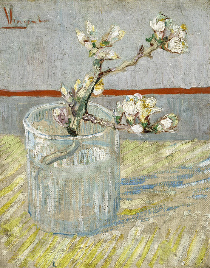 Sprig Of Flowering Almond In A Glass #1 Painting by Vincent Van Gogh