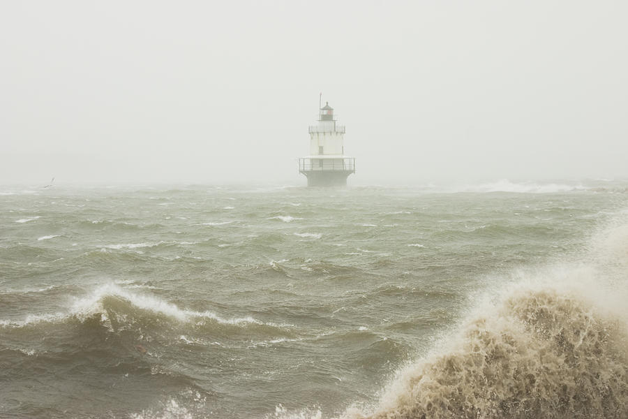 Spring Point Ledge Lighthouse in Storm in Portland Maine #1 Photograph by Keith Webber Jr