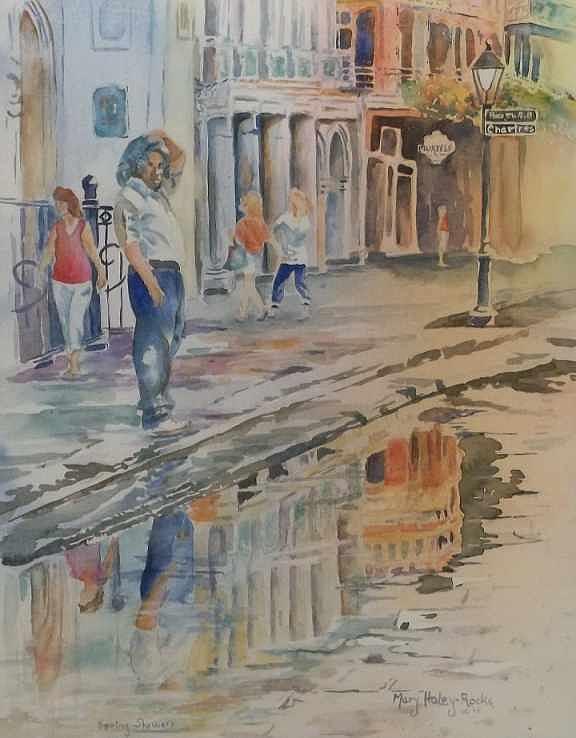 City Scene Painting - Spring Showers 1 by Mary Haley-Rocks City Scene Painting - Spring Showers 1 by Mary Haley-Rocks