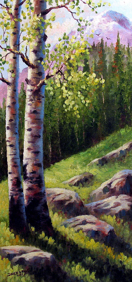 Tree Painting - Springtime Aspens #2 by David G Paul