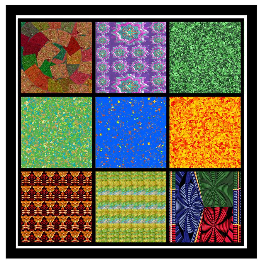 Square Texture Symbols Panel Style Art Decoration Green Blue Purple Orange Tiles Chinese Goodluck Gr Mixed Media