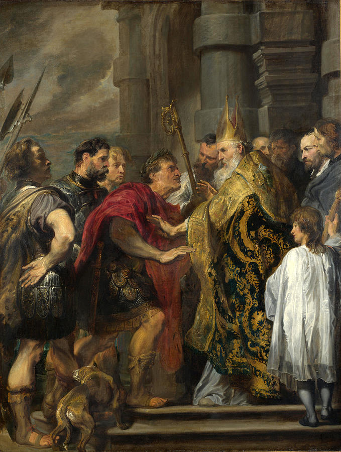St Ambrose barring Theodosius from Milan Cathedral Painting by Anthony van Dyck
