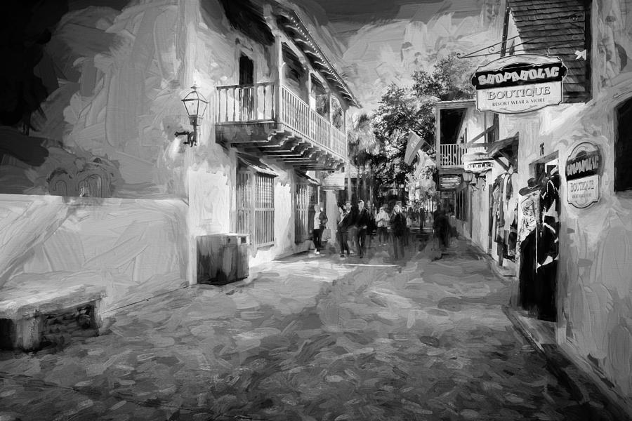 St George Street St Augustine Florida Painted BW #1 Photograph by Rich Franco