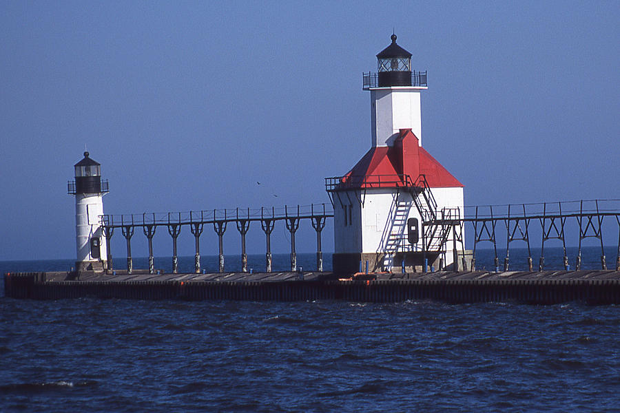 St. Joseph North Pierhead Lights Photograph By Herbert Gatewood - Fine 