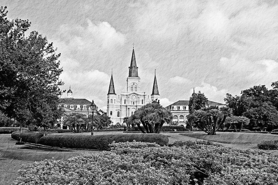 St. Louis Cathedral - old paper BW Photograph by Scott Pellegrin
