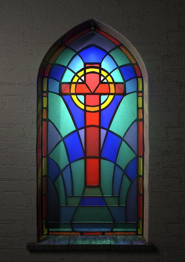 Brick Digital Art - Stained Glass Window Crucifix #1 by Allan Swart