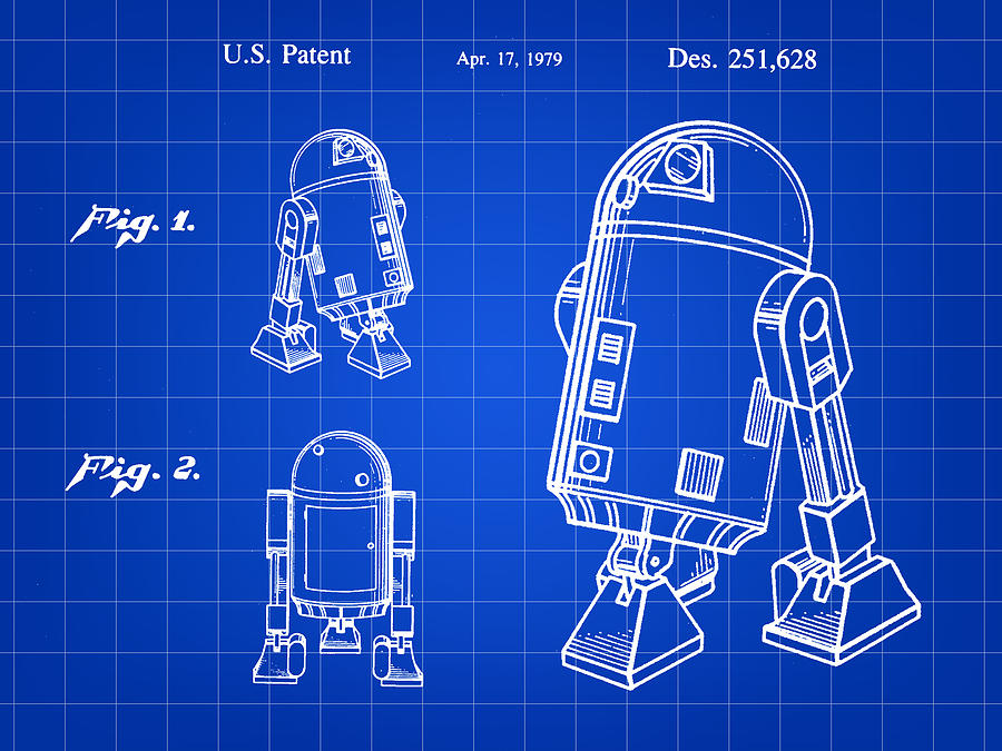 Star Wars Digital Art - Star Wars R2-D2 Patent 1979 - Blue by Stephen Younts