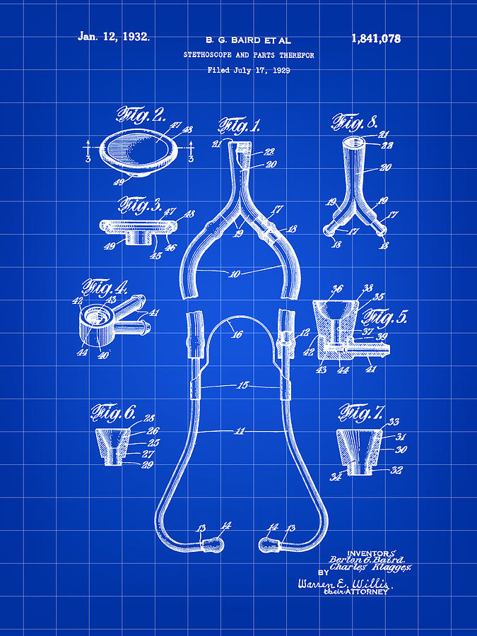Stethoscope Patent 1929 - Blue Digital Art by Stephen Younts