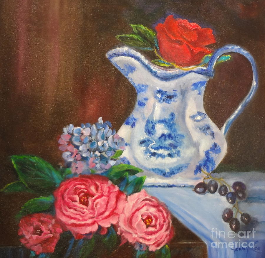 Rose and Pitcher Painting by Jenny Lee