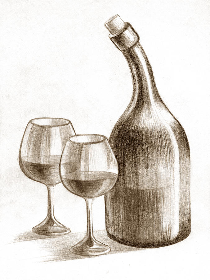 Wine Drawing - Still Life #1 by Olga Zelenkova