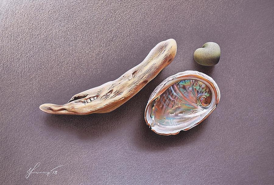 Still life with Abalone shell #1 Drawing by Elena Kolotusha