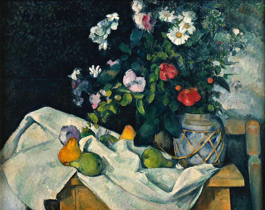 Paul Cezanne Painting - Still Life with Flowers and Fruit #2 by Paul Cezanne