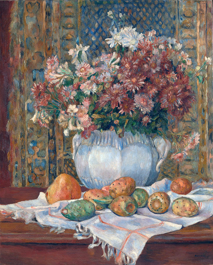 Still Life with Flowers and Prickly Pears #1 Painting by Pierre-Auguste Renoir