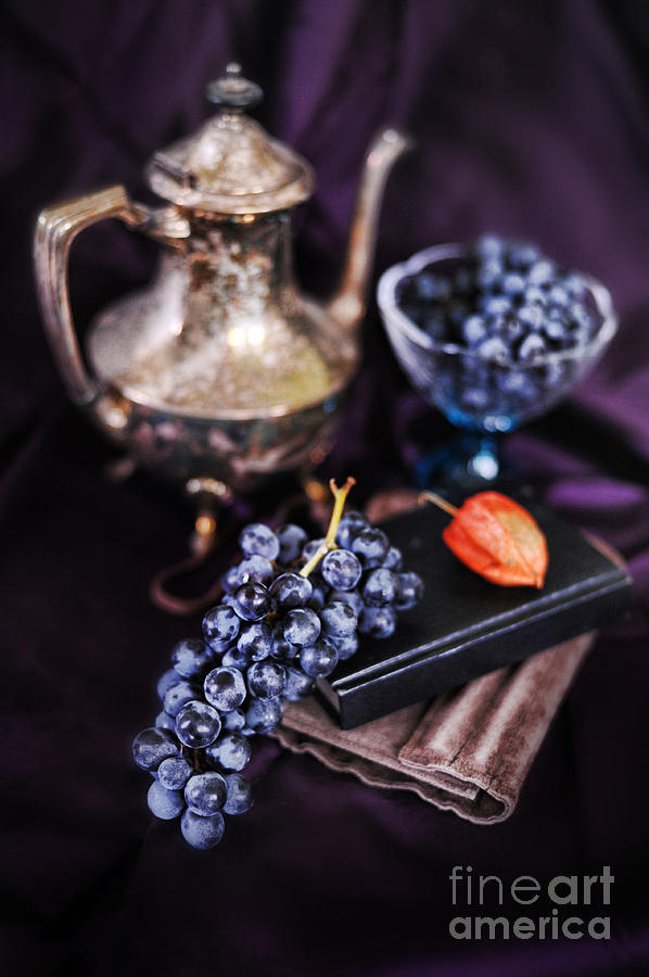 Still Life With Grapes And Silver Teapot #1 Photograph by HD Connelly