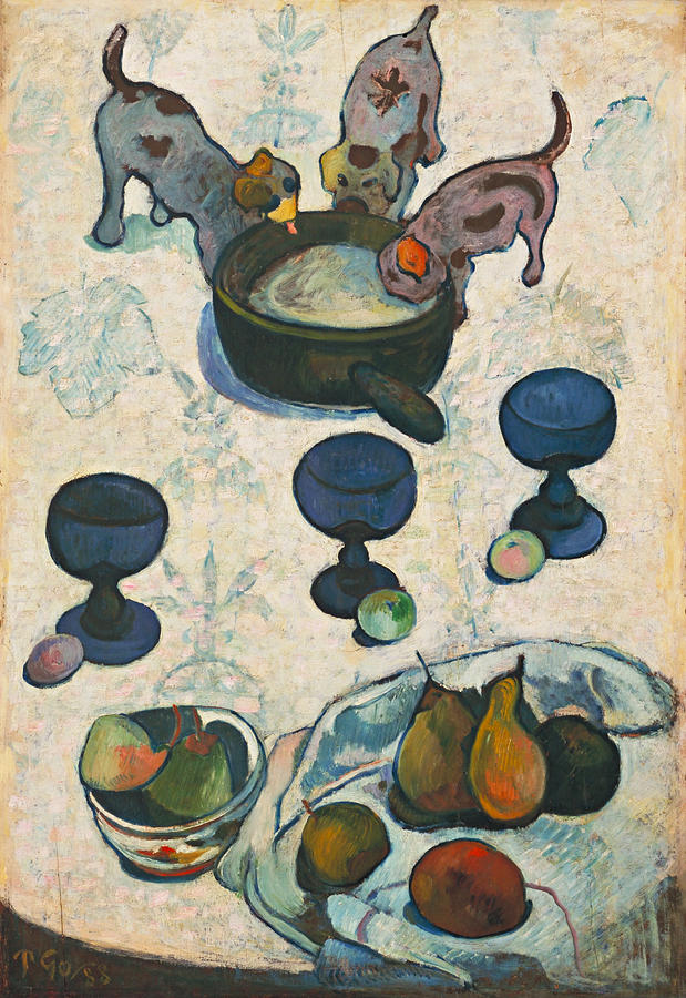 Still Life with Three Puppies #4 Painting by Paul Gauguin