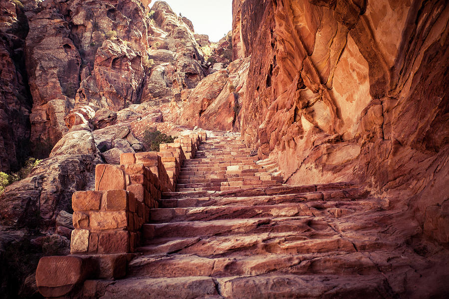 Architecture Photograph - Stone Stairway At Petra, Jordan #1 by Tim Martin