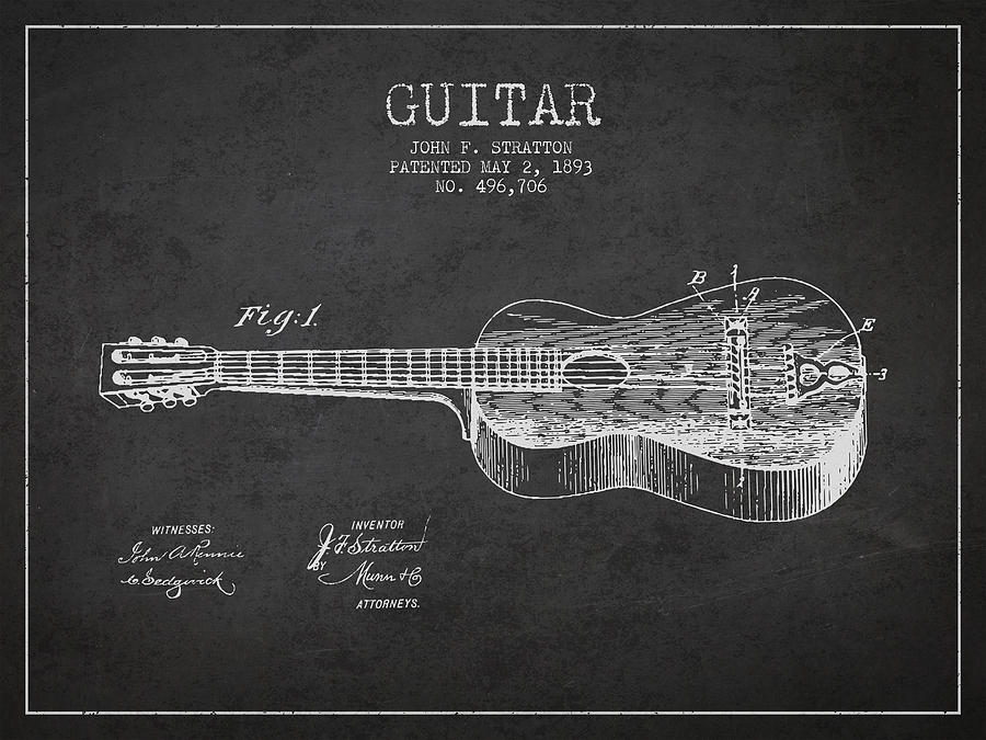 Music Digital Art - Stratton guitar patent Drawing from 1893 #2 by Aged Pixel