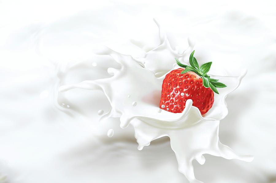 Strawberry Falling Into Milk #1 Photograph by Leonello Calvetti/science Photo Library
