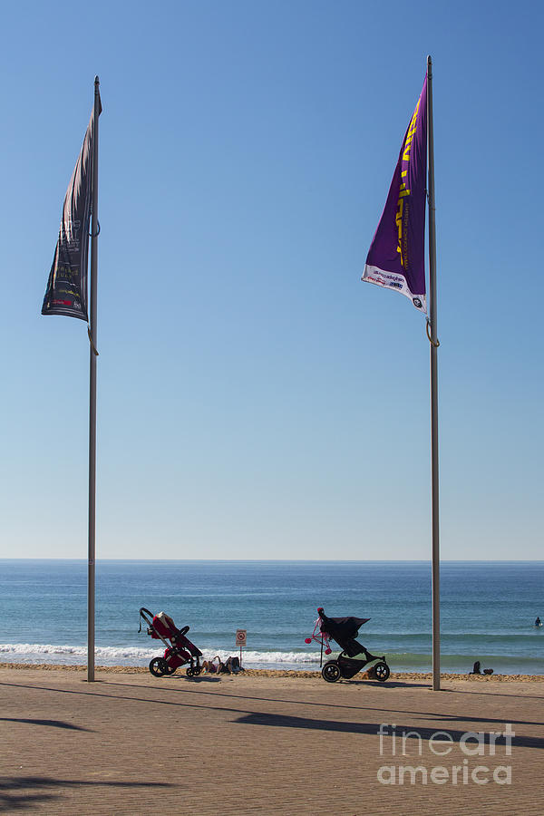 Flag Photograph - Strollers at Manly Beach #1 by Sheila Smart Fine Art Photography