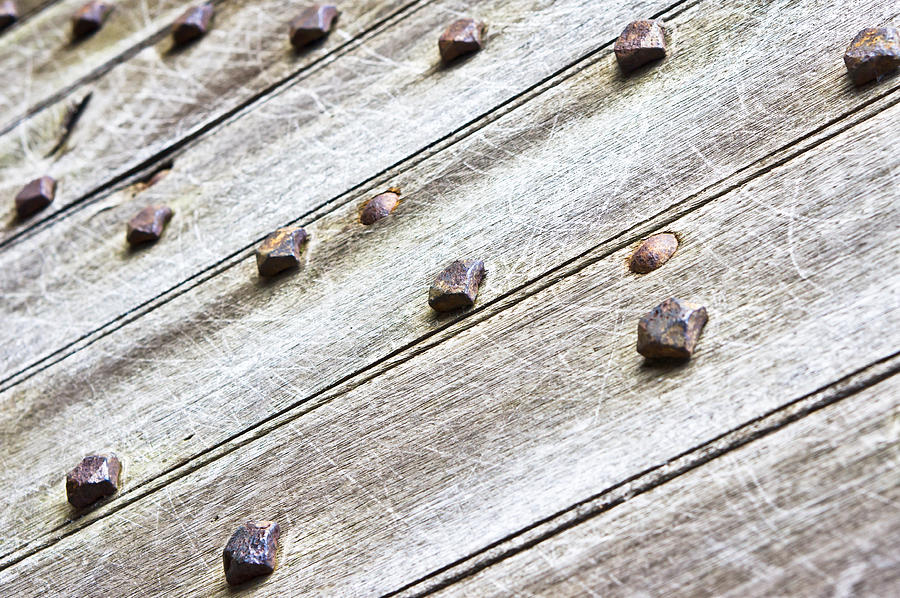 Studded wooden surface #1 Photograph by Tom Gowanlock