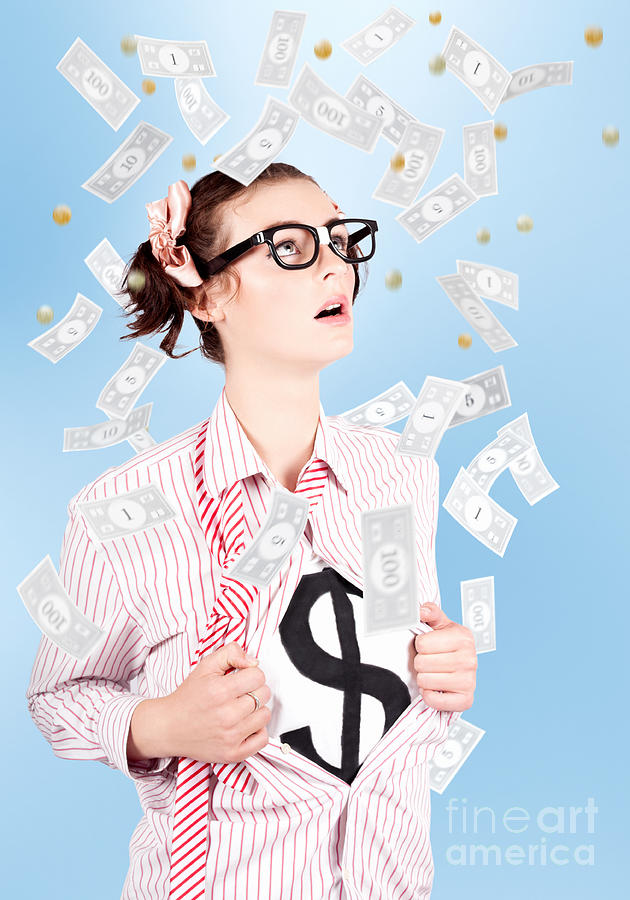 Successful Female Business Superhero Winning Money Photograph by Jorgo Photography