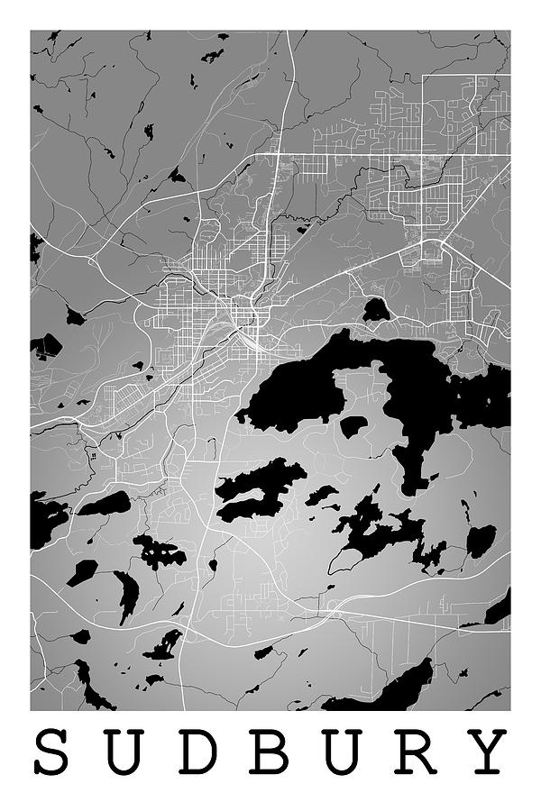 Sudbury Street Map - Sudbury Canada Road Map Art on Colored Back ...