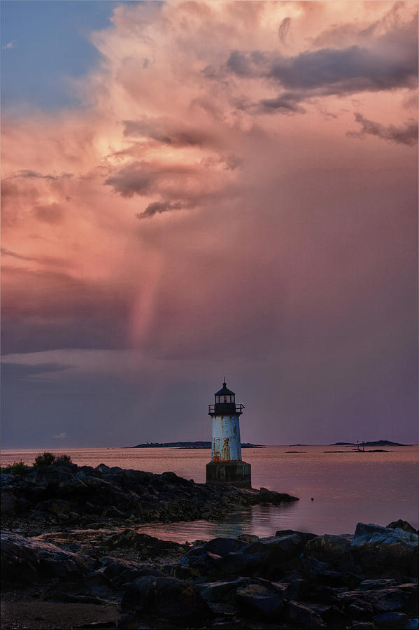 Summer storm squall passes Fort Pickering Lighthouse #1 Photograph by Jeff Folger