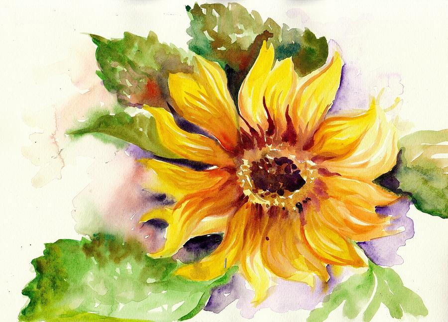 Sunflower Watercolor #2 Painting by Tiberiu Soos
