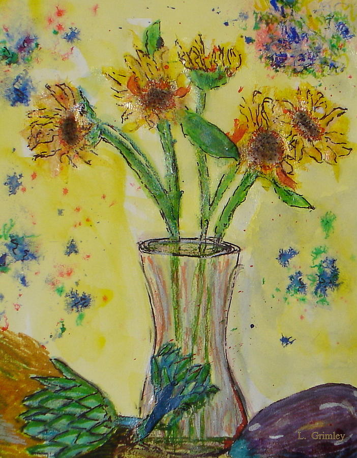 Sunflowers and Artichokes #1 Mixed Media by Lessandra Grimley