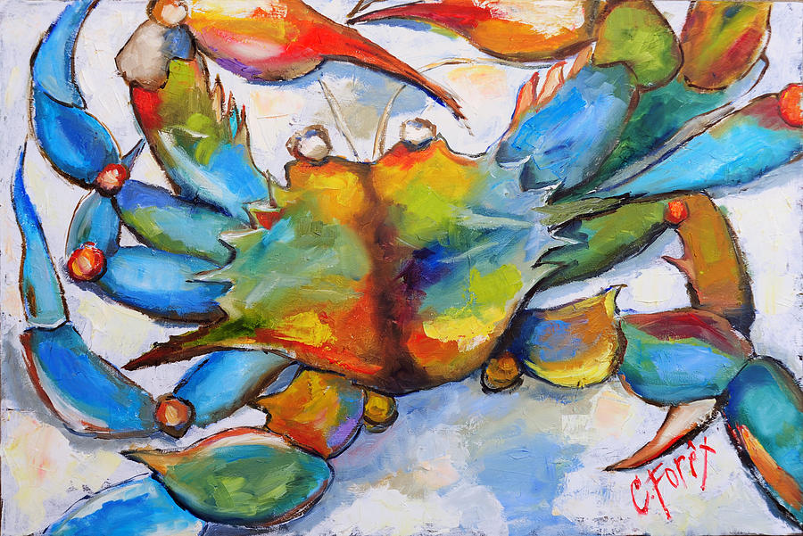 Beach Painting - Sunny Blue Crab by Carole Foret