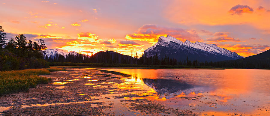 Sunset at Vermilion Lakes #1 Photograph by U Schade