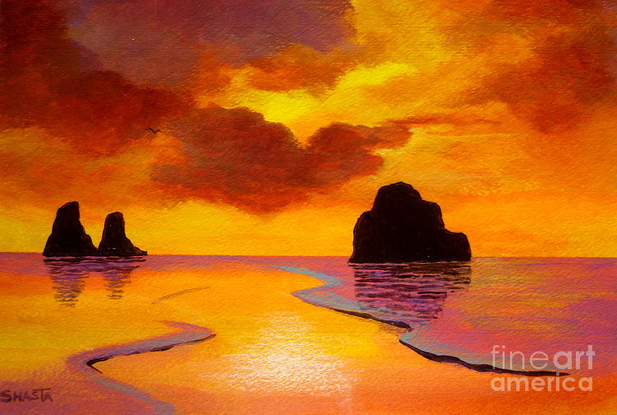 Sunset  Beach Painting by Shasta Eone