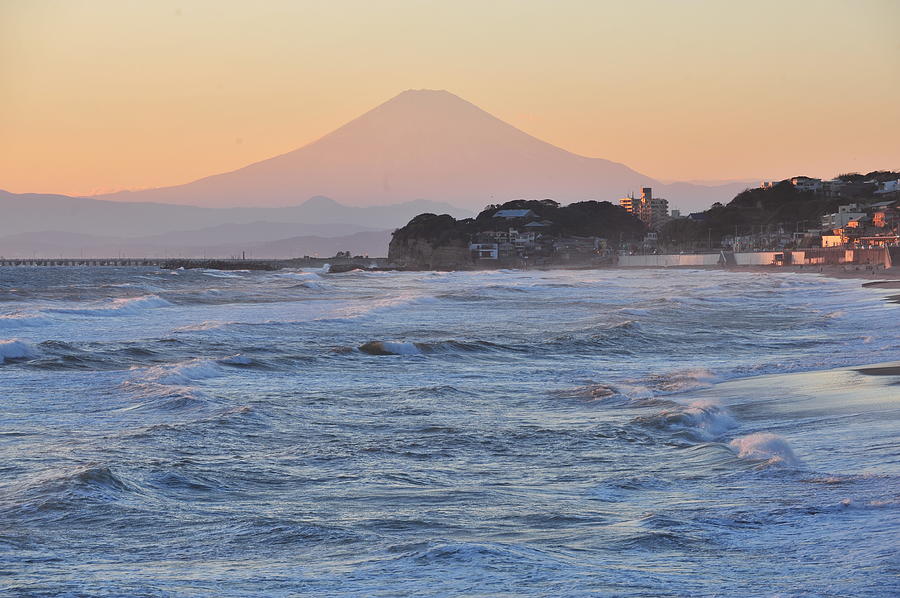 Sunset Mt.fuji Viewed From Beach #1 Photograph by Taro Hama @ E-kamakura