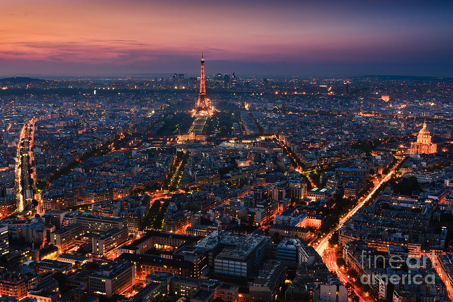 Sunset over Paris taken from the Tour Montparnasse Tower #1 Photograph by Henk Meijer Photography