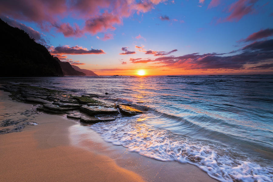 Sunset Over The Na Pali Coast From Ke'e Photograph by Russ Bishop ...