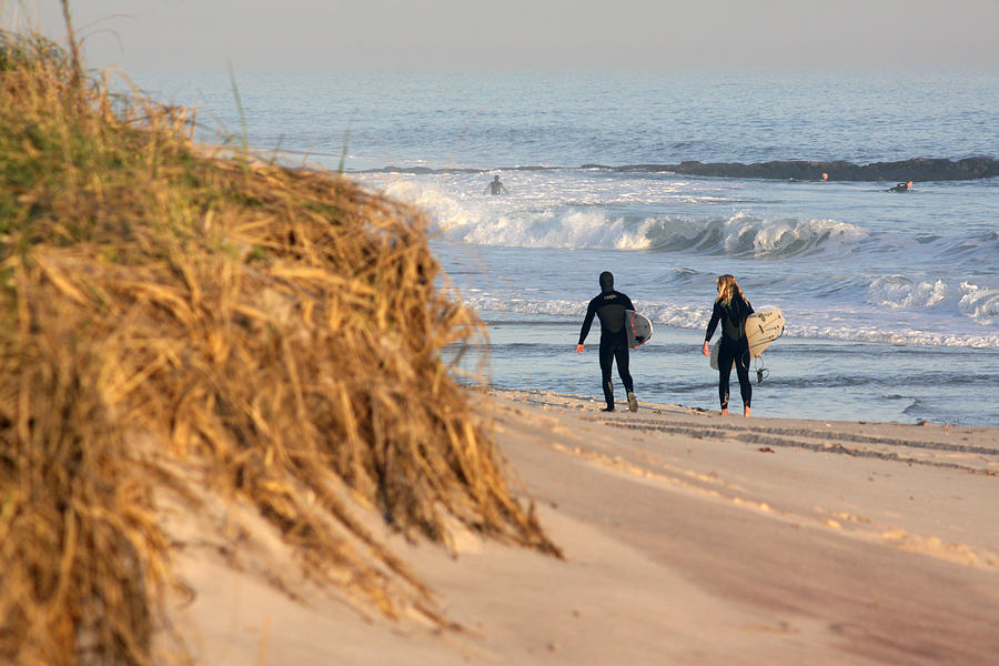 Surfers at Beach Westhampton New York #1 Photograph by Bob Savage