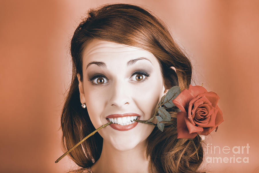 Surprised Young Woman Getting Valentine Flower Photograph by Jorgo Photography